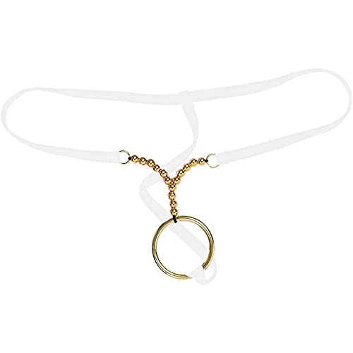 Taikmd Mens Low Rise Metal O-Rings T Back G-String Bikini Thongs Briefs Jockstrap Underwear (White) #TOP6