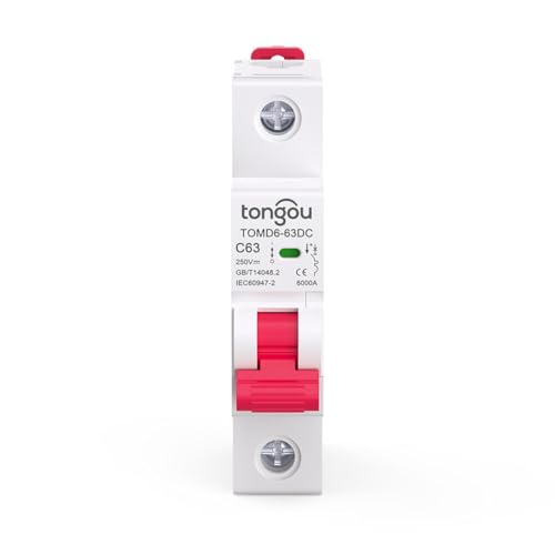 Disjoncteur solaire 1p DC pour systèmes de PV - 6 A pour protection contre les surintensités 63 A - Compatible avec mini panneaux Mcb - Boîtier blanc/rouge - 95 × 80 × 20 mm (6 A)