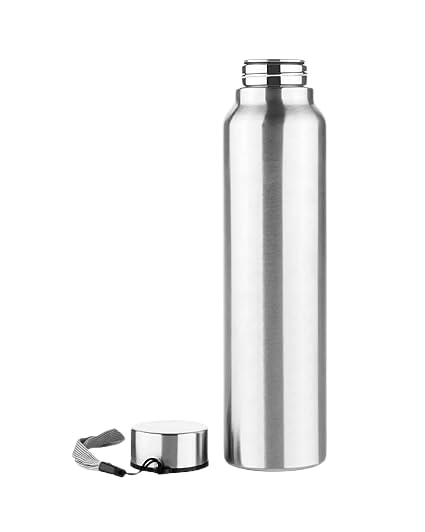 Image of D- Search Steel Water Bottle|1000 ml|Silver|Leak-Proof,Rust-Resistant|Shatter-Proof|Food Grade|School|College|Office|Home|Kitchen |Gym |Travelling Pack Of (1)