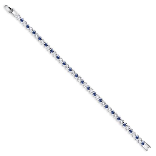 Gem Stone King 3MM Simulated Blue Sapphire and Sparkling White Cubic Zirconia Tennis Bracelet for Women | 4.50 Cttw | Size 7 Inch | Choice of Color2
