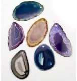 Thin Sliced Agate Pendants with Drilled Hole Set of 6 Assorted Colors
