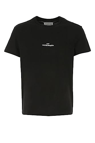[BRANII] メゾンマルジェラ Tシャツメンズ レディース ミニ逆ロゴ プリント クルーネック ゆったり 半袖トップス [並行輸入品], L, 黑
