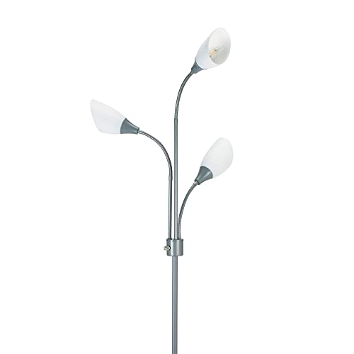 Catalina Lighting 70.25" Medusa 3-Light Floor Lamp With White Shades, Classic Silver #TOP5