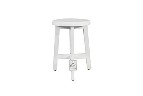 Coastalvogue Shoji Teak Shower Stool 18" High Wood Shower Stool With 12" Round Seat Fully Assembled Shower Stool In Antique White Finish #TOP3