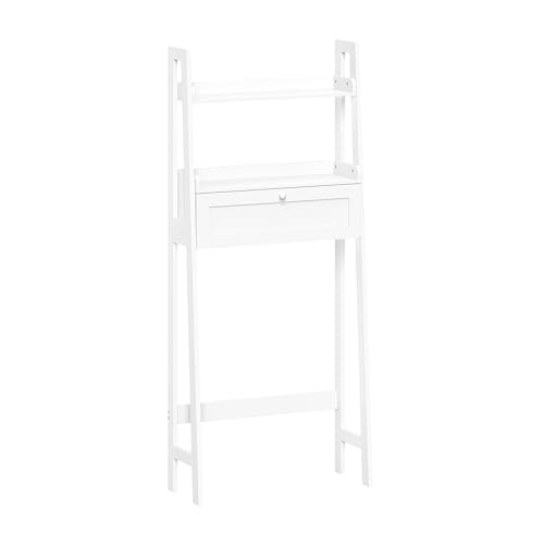 RiverRidge Amery Wall Shelf Over-The-Toilet Storage - 3-Tier Wall Mounted Shelf with Open Shelves and Drop-Down Compartment - White Bathroom Organizer for Toiletries, Linens, and Décor
