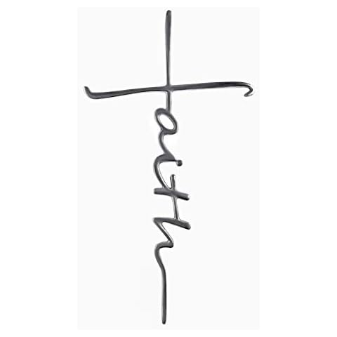 Decorative Faith Wall Cross Large Metal Spiritual Decorations For Home - Religious Hanging Cross Wall Decor, Best For Home And As A Gift - Silver Nickel Finish Wall Art, 9.50" x 17.50" by ABY DECOR Cover