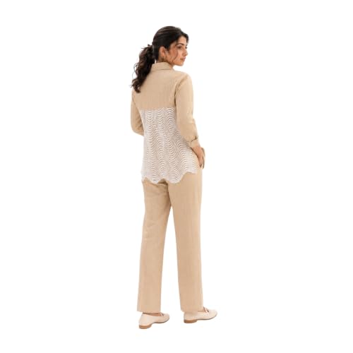 Image of Cotton Co-ord Set for Women | With Long Sleeves | Lace Back Panel | Relaxed Fit | Casual Wear | Office Outfit | Lounge | Travel