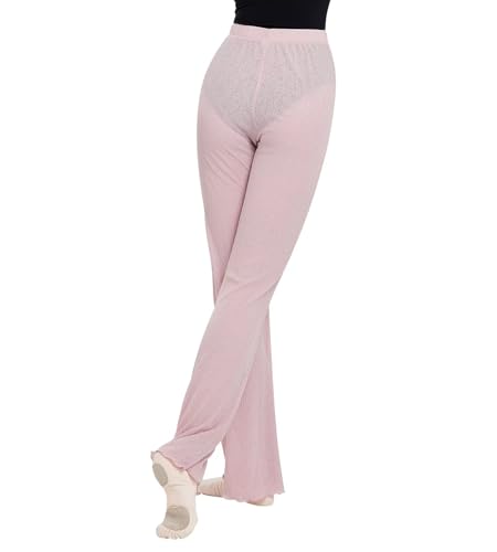 flexdans Damen Tanzhose,Wide Leg Strick Aufwärm Ballett Hosen fur Tanz 9351 Pink M