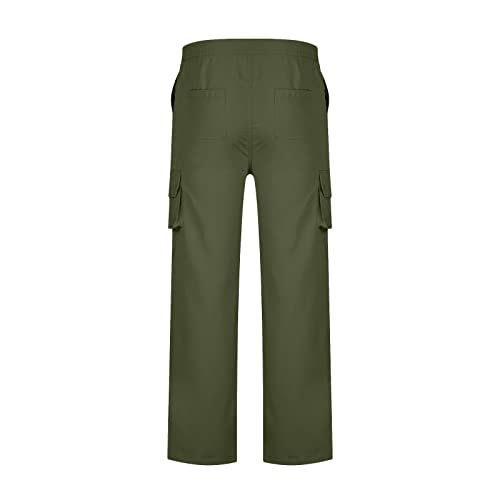 Womens Y2K Cargo Pants With Pockets Straight Leg Pants Relax Fit Elastic Waist Casual Pants Outdoor Camping Hiking Trousers Army Green #TOP3