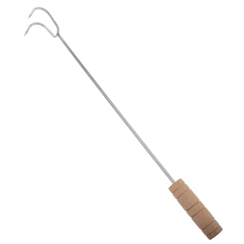 GRIRIW BBQ Meat Turner Hook with Handle Stainless Steel Food Flipper for Outdoor Grilling and Roasting Convenient Waste Sorting Tool for Campfire Cooking and Picnics