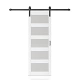 30 in. x 84 in. 5 Lite Tempered Frosted Glass White Finished Composite Interior Sliding Barn Door with Hardware Kit