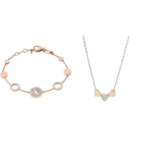 Bracelet Rose et Collier Tricolore Fossil en Acier Inoxydable et Nacre