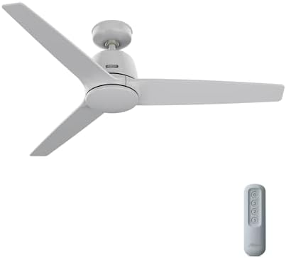 Hunter 52 inch Indoor Ceiling Fan No Light with Remote Control - Ceiling Fan without Light, Standard Mount, 3 Blades, For Bedroom, Living Room, or Kitchen - Malden 52610, Dove Grey