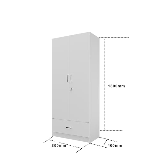 Image of VIKI Wardrobe |Wooden Almirah for 2 Door Wardrobe with 1 Drawer & Hanging Space (Brussel Walnut - 40D x 80W x 180.8H) | 1 Year Warranty | Free Assembly