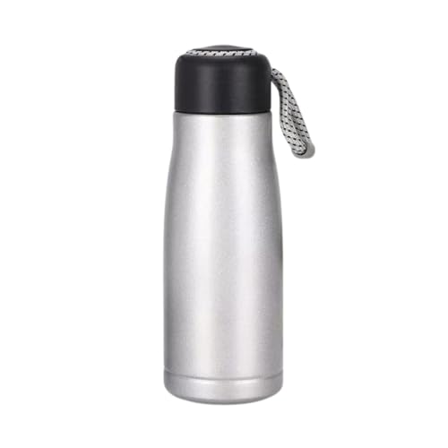Garrafa Térmica Inox 350ml com Alça de Corda | Tampa Antivazamento e Isolamento Térmico para Bebidas Quentes e Frias (Prata.)
