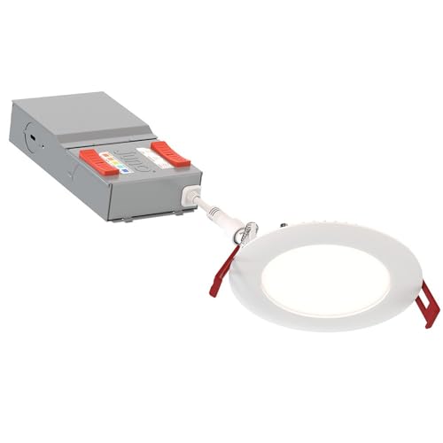 Image of Juno WF4 ALO19 SWW5 90CRI MVOLT MW M6 Canless LED Wafer Downlight, Switchable White 2700K-5000K, Adjustable Lumens, Flat Trim, Matte White, 4-Inch