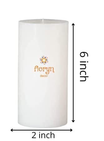 Image of Floryn Decor White Pillar Candles Set of 2 | Smokeless | Odourless | Dripless | Long Burning Candle (Combo of 2) (2 by 6 inches)