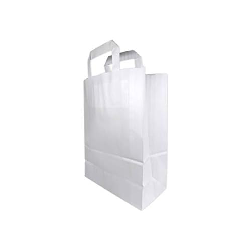 100 bolsa de papel kraft asas planas BLANCOS 6 litros 22 cm de alto x 28 de ancho x 10 cm y el fuelle sólidos elegantes y productos reforzados tienda SAC tienda