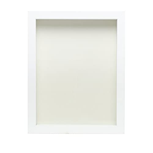 image for FrameWorks 8.5” x 11” White Wooden Shadow Box Frame – Soft Felt 