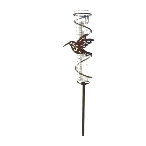 7 Rain Meter, Capacity Glass Spiral Rain Meter, Cast Iron Bird Hanging Rain Meter, Glass Rain Gauge with Spiral Metal Frame Stakes, Removable Rain Gauge Tube for Outdoor Garden Patio Lawn