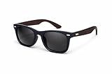 Gen&eacute;rico Gafas de Sol Hombre Polarizadas UV400 Madera Bamb&uacute; &ndash; Lentes Negro Espejo, Montura Azul Oscuro, Unisex, Incluye Funda y Pa&ntilde;o