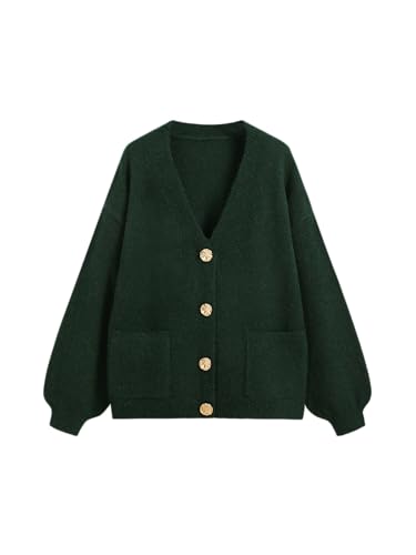 CIDER Oversized Cardigan Women V Neck Button Down Knit Sweater Oversized Wool-Blend Metal Button Cardigan
