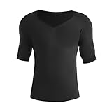 Rounderbum Men’s Padded Muscle Shirt – Black, Medium – Stealth Tee with Removable Chest & Shoulder Pads, Slim Sculpted Fit, Invisible Under Clothing, 1 Color