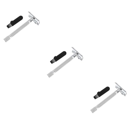 MUSISALY 3pcs Facial Razor Double Safety Razor for Elderly Men Simple Mechanical Design Shaving Tool Manual Beard Shaver