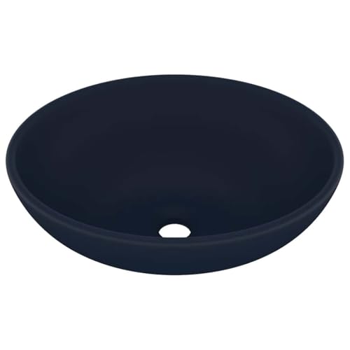 vidaXL Lavabo Ovale de Luxe Vasque à Poser de Toilette Lave-mains de Salle de Bain Cuisine Maison Intérieur Bleu Foncé Mat 40x33 cm Céramique