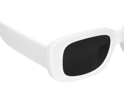 Image of Retro Rectangle Sunglasses for Women & Men | UV400 Protection | Trendy Thick Frame Fashion Eyewear | Lightweight Casual Shades | Black & White Combo Pack