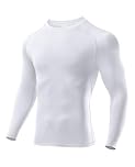 Niksa 1 Packs Long Sleeve T Shirt Men's Muscle Fit T-Shirt Compression Breathable Slim Tops for Gym Work Running Sports Cycling Active Wear Base Layers Mesh Quick-Drying Clothing,White,M