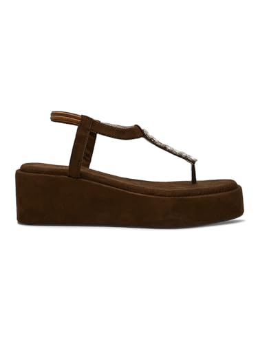 Image of TRYME T-Strap Embellished Wedges Heel Sandals for Women | Soft Suede Comfort Slip-On Sandals for Wedding, Festive & Elegant Styling