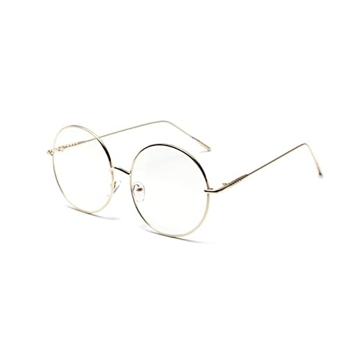 yqs Läsglasögon, mode stora runda bågar glasögon, retro metallbågar glasögon, platt spegel för kvinnor och män, glasögon för tunn ram med stort ansikte (färg: Gyllene, storlek: +2,5)