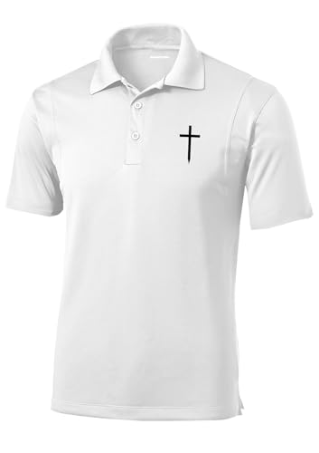 Trenz Shirt Company Mens Christian Polo Embroidered Cross Golf Polo-White-XL
