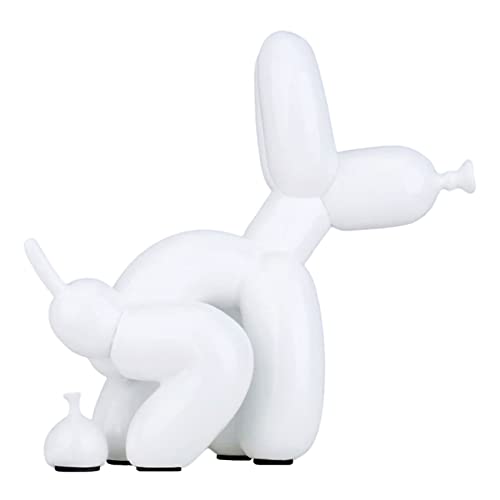 Qianling Creative Funny White Pooping Balloon Dog Sculpture, Modern Art Squat Balloon Dog Animal Decor Statue,Apply To Indoor Living Room Farmhouse Bedroom Office Cabinet Wood Shelf Closet Decor #TOP17