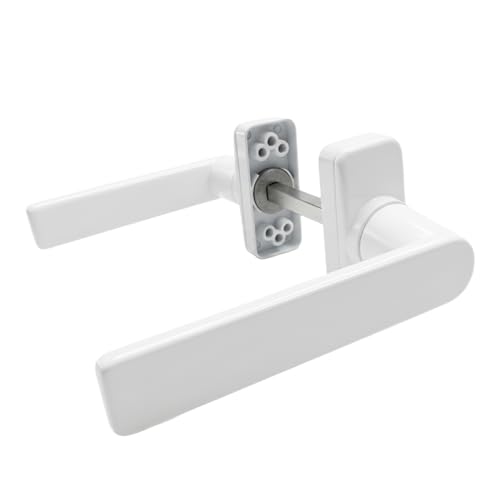 Sivenci - Juego de Manillas Para Puertas | Embellecedor Giratorio Oculta Tornillos | Set de Manetas | Mango Rectangular | Cuadradillo 8 mm | Color Blanco