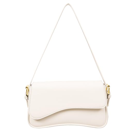 Shoulder Bag for Women Y2K Trendy Purse Vegan Leather Hobo Handbags Clutch Saddle Bag with 2 Removable Strap (Beige)