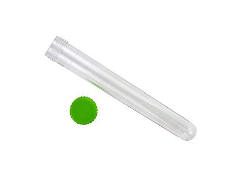 Caplugs Evergreen 214-2088-G50 TTTC Series General Purpose Test Tubes with Screw Caps, 16mm (D) x 125mm (H), 19 mL, Polystyrene Tube, HD-PE Cap, Laboratory Testing, Transparent, Green (Pack of 250)