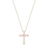 Collar con colgante de cruz en forma de corazón de zafiro rosa sintético y diamante blanco natural redondo de 0,2 quilates de la colección Dazzlingrock para mujer, en oro rosa de 18 quilates