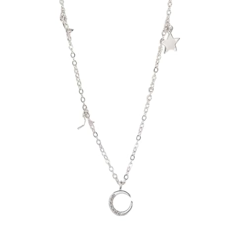 Collier lune étoile en argent 925 et cristal brillant pour femme au style élégant