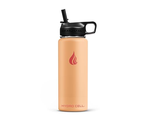 Image of HYDRO CELL Stainless Steel Insulated Water Bottle with Straw - For Cold & Hot Drinks - Metal Vacuum Flask with Screw Cap and Modern Leakproof Sport Thermos for Adults (Peach 18oz)