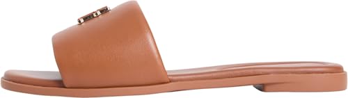 Tommy Hilfiger Sandalias planas de cuero con logotipo Th FW0FW09292 para mujer, color marrón (bronce cálido), talla 5