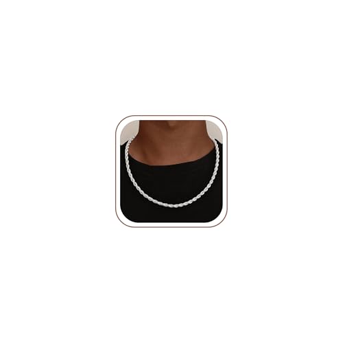 Pawoopawoo 5mm Rope Chain 925 Sterling Silver Chain Necklace for Men Diamond-Cut Braided Rope Silver Jewelry 22 Inch
