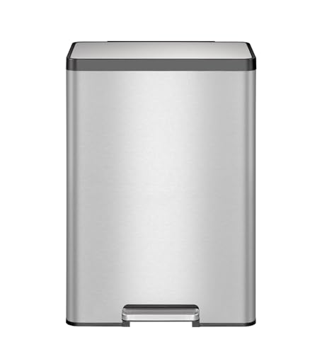 Image of Obsessions EKO Stainless Steel Dual Step Trash Can for Recycling, 20+20L Rectangular Kitchen Dustbin, Independent Pedals and Lids, Soft Close and Fingerprint Resistant, Metallic