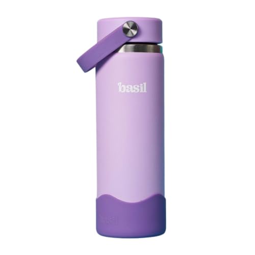 Image of Basil HydraRush Stainless Steel Insulated Kids Water Bottle for School, 600ml Leakproof Bottle with Carry Handle, Double Wall Vacuum Thermosteel Bottle for Sports, Travel & Outdoor Use | Classic Lilac