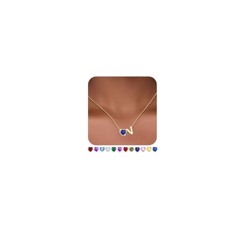 Esrial Heart Birthstone Initial Necklace for Women Girls,14K Gold Plated Heart Letter A-Z Necklace Dainty Birthday Trendy Jewelry Gifts for Women Girls Daughter(September,Initial V) by Esrial - Used condition - US$13.86