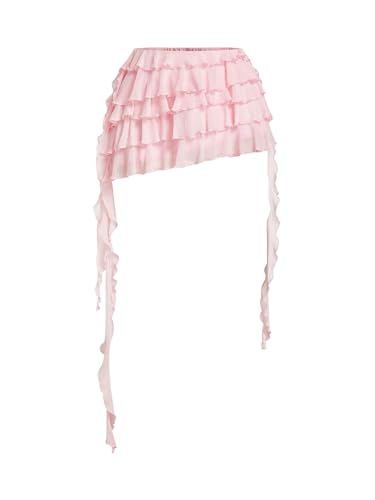 Verdusa Women's Y2K Layered Ruffle Elastic Waist A Line Asymmetrical...