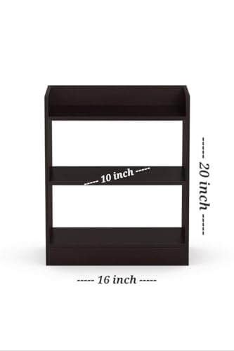 Image of Deion Modern Wooden Bedside Table for Bedroom & Living Room | Bed Side Table with 3-Tier Open Shelves Storage | Side Table /Night Stand /End Table /Sofa Side Stand for Home Decor | Dark Brown Finish
