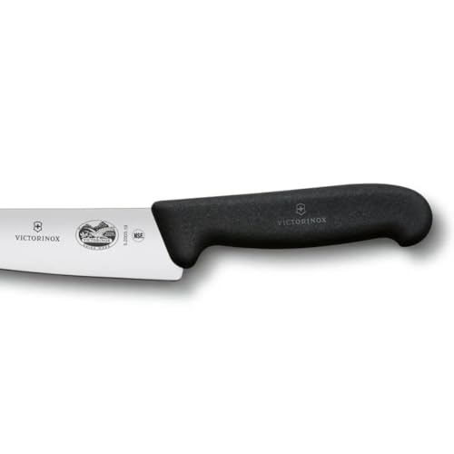 Image of Victorinox Swiss Fibrox Carving Knife, Stainless Steel Vegetable & Fruit Cutting Straight Blade Knife for Professional and House Use, Black, 19 Cm, Swiss Made