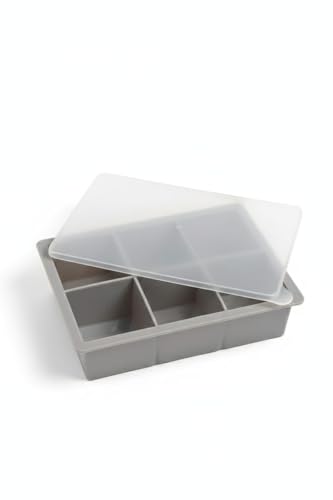 Image of Ice Cube Molds with Lid,Big Silicone Ice Cube Tray for Whiskey,2Inch Square Ice Cube Tray,Easy-Release Ice Mold,Giant Ice Cubes for Bourbon Cocktail (3, Grey)